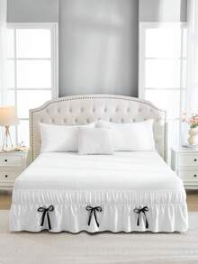 波西米亚风农舍床裙，饰有蝴蝶结 - 整体白色，黑色蝴蝶结，柔软透气，可机洗，卧室装饰，波西米亚风格装饰，农舍风格，蝴蝶结床裙 - 彩色 - 查看 7