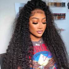 34 Inch Lace Front Wigs Blended Human Hair Deep Wave 13x4 HD Transparent Lace Frontal Wig For Women 200% Density Curly Wet And Wavy Lace Front Wigs Human Hair Glueless Wig - Natural & Black - View 9