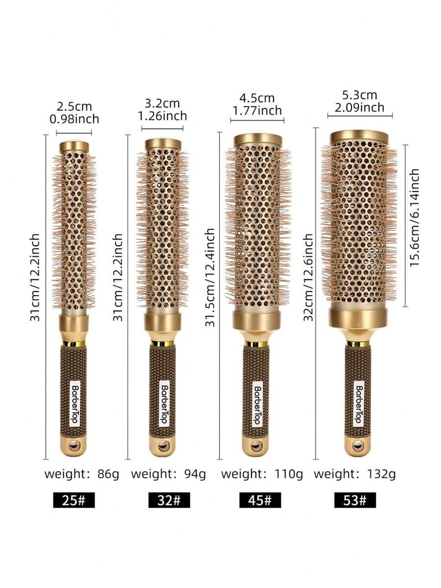 1/4支装家用卷发梳,圆筒卷发梳,适用于长发,耐热蓬松造型梳,美发师必备,返校季,旅行必备,梳子,发刷,边缘梳,美发造型,解结梳,球形梳,迷你发刷套装,美发配件,沙龙,美发造型设备 - 彩色 - 查看 1