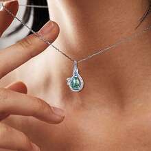 1件优雅奢华925银镶嵌玛瑙水滴吊坠项链，适合女性日常、派对和送礼。 - 銀色 - 查看 7