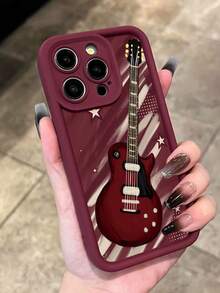 1 chiếc ốp lưng điện thoại mềm chống trượt, chống bám vân tay, màu đỏ tía, họa tiết đàn guitar và ngôi sao, có lỗ thoáng khí, tương thích với iPhone 16 ProMax/16/16 Pro/16 Plus/15/15 ProMax/15 Pro/11/12/13/14 ProMax/11 Pro/11 ProMax/12 Pro/12 ProMax/13 Pro/13 ProMax/14 Pro/14 ProMax/16 ProMax/16/16 Pro/16 Plus, thiết kế tối giản sáng tạo. - Nhiều màu - Xem 1