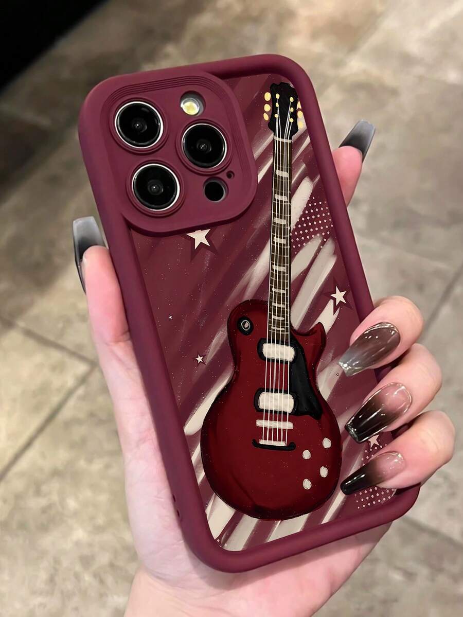 1 chiếc ốp lưng điện thoại mềm chống trượt, chống bám vân tay, màu đỏ tía, họa tiết đàn guitar và ngôi sao, có lỗ thoáng khí, tương thích với iPhone 16 ProMax/16/16 Pro/16 Plus/15/15 ProMax/15 Pro/11/12/13/14 ProMax/11 Pro/11 ProMax/12 Pro/12 ProMax/13 Pro/13 ProMax/14 Pro/14 ProMax/16 ProMax/16/16 Pro/16 Plus, thiết kế tối giản sáng tạo. - Nhiều màu - Xem 1