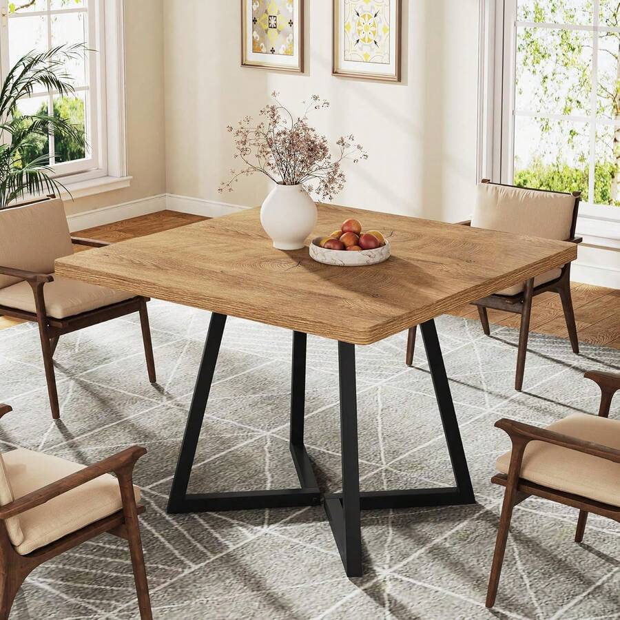 LITTLE TREE Square Dining Table Set Of 6, 31.5" Industrial Dinner Table With Metal Base, Kitchen Table For Dining Room, Small Space, Apartment - Apricot - View 1