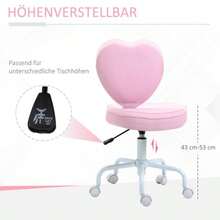 HOMCOM Swivel Chair, Executive Chair, Computer Chair, Adjustable Seat Height, Attractive Pink Linen Upholstery In A Heart Shape, 40 X 50 X 79-89 Cm - Pink - View 4