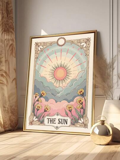 1 pieza Impresión artística de la carta del tarot del sol y la luna vintage, arte de pared de astrología floral retro, impresión artística del tarot de la luna llena y el loto, decoración de pared celestial vintage con luna y estrellas, impresión artística botánica, el regalo ideal para amigos, impresión artística para dormitorio, decoración para sala de estar, oficina y baño, arte de pared, decoración del hogar, decoración de habitación, arte en lienzo, pósteres, arte de pared con marco, marco opcional