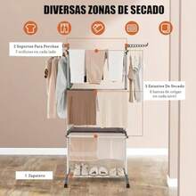 Tendedero Plegable para Ropa4 Niveles Tendedero Vertical Retráctil Movible y Ajustable Estante Secado Ropa con Alas Laterales y Ruedas Soporte Tendedero Ahorra Espacio para Interiores y Exteriores - Gris - Ver 1