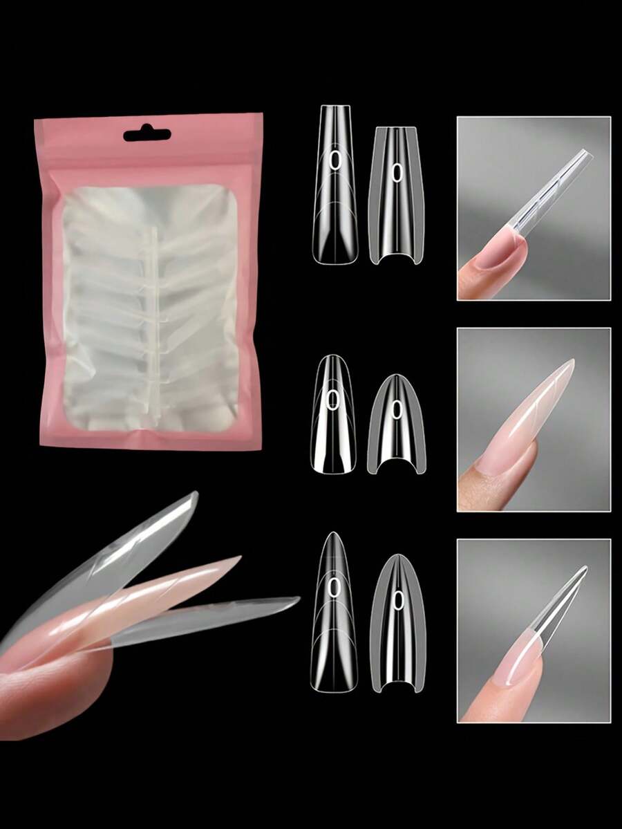 60 piezas/paquete Molde original de arte de uñas tipo sándwich, molde de extensión de uñas en forma de ataúd, apto para extensión de uñas de gel y acrílico, no necesita recubrimiento de gel, 15 tamaños, apto para extensión de uñas DIY, herramientas de salón de uñas - Multicolor - Ver 1