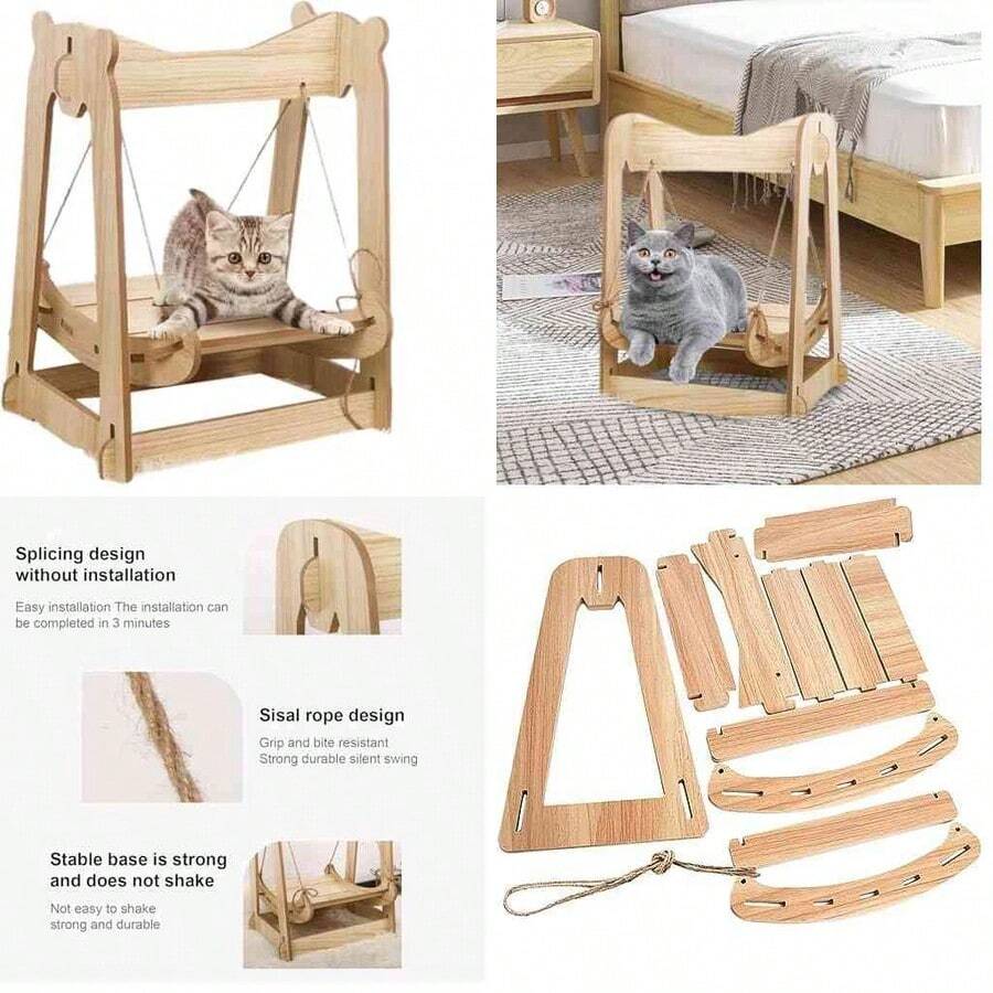 YEUSS SEASKY Hamaca de Gatos, Desmontaje y Montaje Rpido, Columpio de Hamaca de Gato|Cama de Descanso para Mascotas,Hamaca Colgante de Perros y Gatos pequeos, Jaula Mascotas, Cama para Gatos y Perros - amarillo+grande - Ver 1