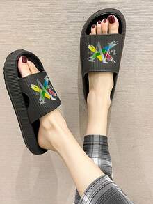 Summer New Arrival Fashion Versatile Solid Color Vertical Stripe Single Hole Thick Soft Comfortable EVA Non-Slip Anti-Odor Antibacterial Protective Household Bathroom Outdoor Wear Men Slippers [For Wide Feet, It Is Recommended To Purchase Plus Size For Better Fit] - Black - View 5