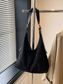 2026新款时尚纯色通勤手提包，简约小众设计腋下包，时尚大容量单肩包 - 黑色 - 查看 5