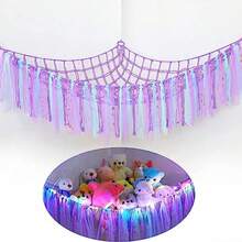 CYPNRed de Animales de Peluche O Hamaca con Luz LED Hamaca de Juguete para Colgar Animales de Peluche Organizador de Almacenamiento Decoración de Habitación con Borlas para recámara de los niños PúrpuraFashion - Rosa - Ver 3