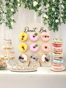 九孔木质甜甜圈展示架，底座式甜甜圈套装，家用甜甜圈展示架，婚礼及新娘送礼会食品展示架，生日派对食品架，木质甜甜圈托架，婴儿派对甜点展示架，乡村风格装饰 - 原木色 - 查看 12