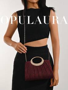 OpulAura 女士时尚闪亮水晶水钻晚宴手拿包，璀璨奢华镶钻正式礼服包，适合晚宴、派对、生日、婚礼等场合，亦可作为生日礼物 - 酒紅色 - 查看 9