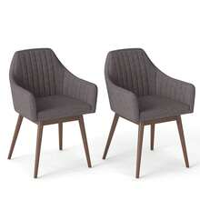 Lifezeal Dining Chairs Set Of 2 Upholstered Accent Chairs With Comfy Padded Backrest Beige/Black/Gray - 灰色 - 查看 10