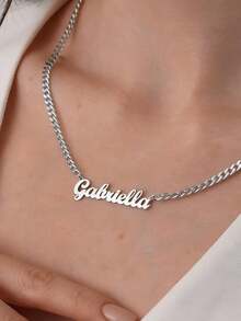 1PC Custom Name Cuban Necklace, Gold Name Necklace With Roadside Chain, Stainless Steel Cuban Chain, Unisex Necklace, Cuban Chain Necklace, Custom Name Necklace, Personalized Jewelry, Couple Necklace, Valentine's Day Gift, Mother's Day Gift For Mom, Eid Gift, Personalized Custom Gift - Multicolor - View 7