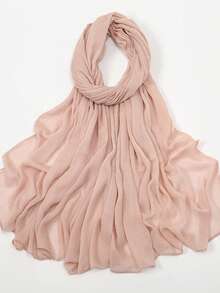 1pc Women's Solid Color Lightweight Elastic Pleated Headscarf, Fashionable Scarf, Soft & Casual Hijab, Beach Towel - A - View 24