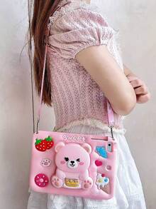 1pc Unisex Big Head Foldable Cake Bear Silicone Stand, Minimalist Cute Portable Cake Bear Holder With Pen Slot, Suitable For IPad Mini 1/2/3/4/5/6/7, Air 4/5/6/7, Pro 11, Air 1/2, IPad 10.2, 9.7, Air 6, 10.9 (No Lanyard) - Pink - View 9