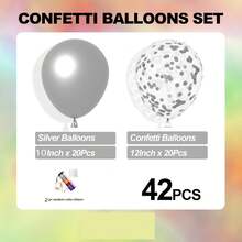 40 buah + 2 buah Pita Warna Acak - Balon Perak Metalik dan Balon Konfeti Aneka Warna. Cocok untuk Dekorasi Pesta Pernikahan, Baby Shower, Pesta Ulang Tahun, Pesta Tema Putri, Pesta Lajang, Pesta Karnaval, Perayaan Ulang Tahun, Wisuda, Ulang Tahun Pernikahan, dan Hari Kemerdekaan. - Perak - View 5
