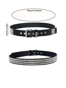 Street 1PC Stylish Punk Style Rivet Decor Versatile Jeans Belt Dress Belt Halloween Summer, School Fall, Autumn, Halloween - 黑色 - 查看 5