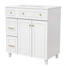 Bathroom Vanity Unit With 81.7 Cm Basin - Freestanding Unit With Ceramic Basin, Lacquered Surface, Multifunctional Storage Space And Solid Wood Legs, Modern And Luxurious Design - White