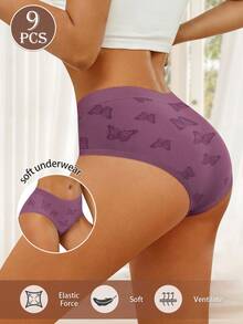 MEIYATING 9条/包 女士无缝提花低腰舒适内裤，时尚印花 - 彩色 - 查看 3