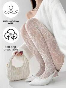 French Retro Lace Hollow Fishnet Tights - Office/Party Slim-Fit Black Silk - Multicolor - View 12