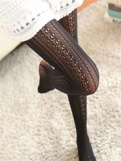Lolita Style Lace Hollow Out Fishnet Tights For Women, Thin Bottoming Stockings