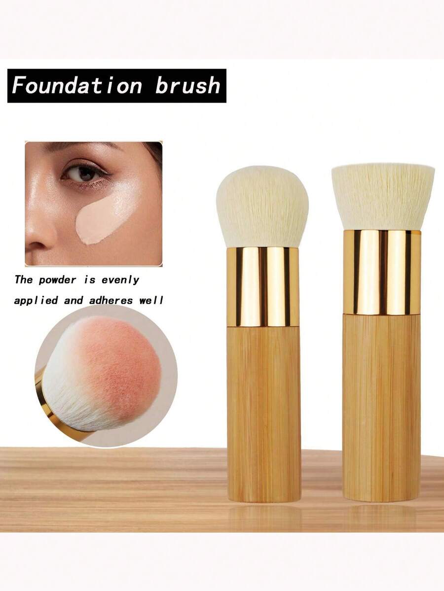 6pcs Bamboo Handle Makeup Brushes Set - Highlighter Brush, Blush Brush, Foundation Brush, Concealer Brush, Detail Brush, Contour Brush - Soft Bristle Compact Powder Brush, Makeup Tools - Multicolor - View 1