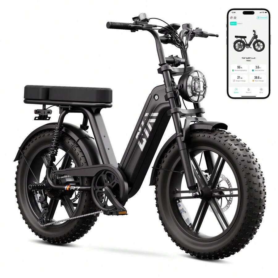TST Electric Bike For Adults, 749W Peak Motor Ebike With 48V 15Ah Built-In Battery, 50-60 Miles Range 27.9 MPH Electric Bike, 20" Fat Tire E Bike With Rear Seat, Footrest - màu đen - Xem 1