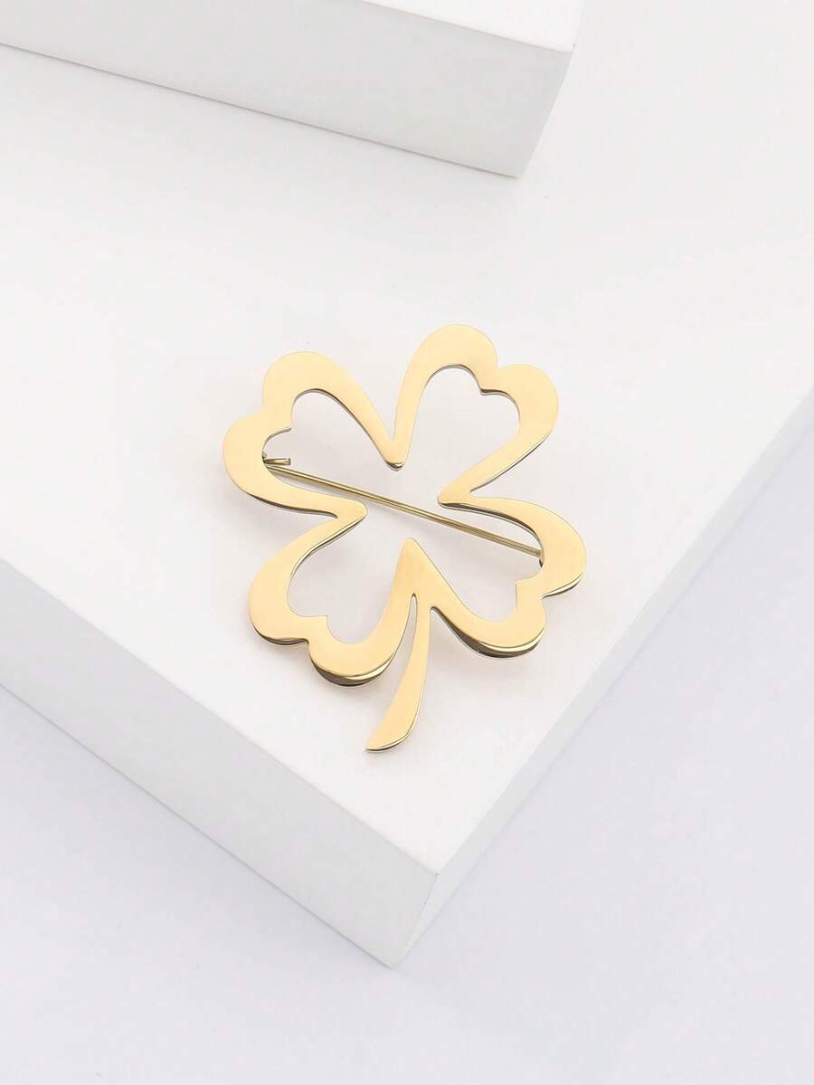 奢华不锈钢四叶草胸针 - 植物造型别针，适合女性休闲派对佩戴，亦可作为珠宝配饰或朋友礼物/徽章装饰