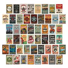 50张复古汽车工业风墙贴套装，精美明信片，复古小海报，适合房间家居装饰，照片收藏墙面艺术展示，是青少年宿舍和卧室美学装饰的理想之选。