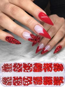 12 ô đính đá lấp lánh màu đỏ dùng trang trí móng tay, phụ kiện móng tay lấp lánh cho ngày Valentine, 6 kích cỡ, mặt phẳng màu đỏ, trang sức móng tay cho năm mới, ngày lễ, đá quý lấp lánh, đồ dùng làm móng tự chế, dụng cụ làm móng tại salon. - Đỏ - Xem 2