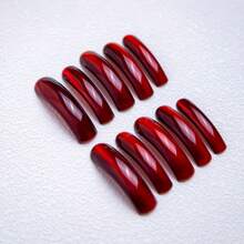 Premium Handmade Curve Stiletto Press On Nails, Artisan Design, High Shine Burgundy Texture, Subtle Curved Details, High Gloss Finish, Salon Grade Reusable, No File Needed, Elegant Daily Style Gift Summer - Đỏ - Xem 8