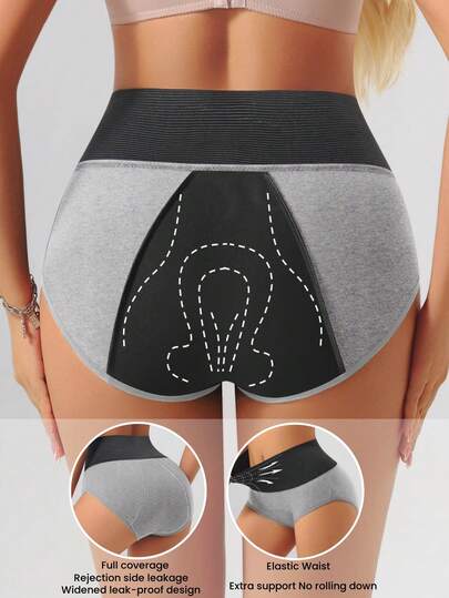 1pc Plus Size Women High Waist Leak-Proof Period Panty, Thicker 3-Layer Shaping Underwear, Comfortable & Full Coverage Triangle Brief