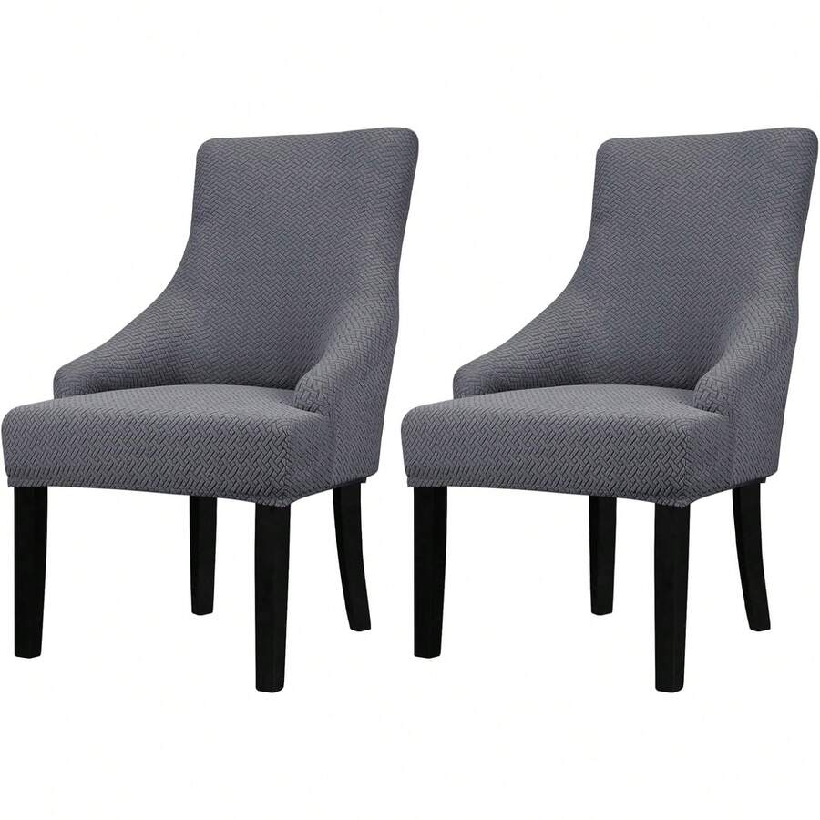 Stretch Wingback Chair Cover - Reusable Side Chair Slipcover, Accent Chair Protector Dining Room, Banquet, Home Decor (Silver, 2PC) - 01 T-shaped Twill Dark Grey - View 1