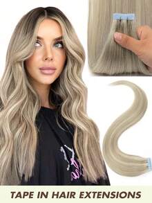 20pcs Tape-In Hair Extensions, Real Human Hair, Salon-Grade Straight Hair, Seamless Adhesive, Double-Sided Tape, Invisible Hair Extensions