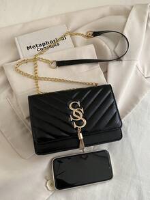 时尚纯色菱形图案翻盖小方包 时尚PU链条斜挎包 女士时尚流苏装饰迷你单肩包钱包，适合购物 - 黑色 - 查看 6