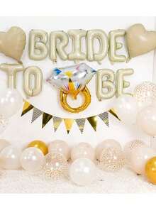 1set Sand White Bachelorette Party Decorations, Nude White Bride To Be Bridal Shower Balloons Decorations, White And Gold Balloons With Diamond Ring Cream Heart Balloons For Bachelorette Engagement Wedding - 彩色 - 查看 4