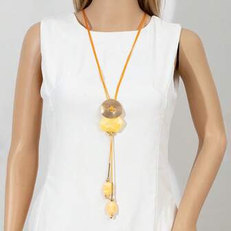 1件休闲度假风铝合金树脂长项链，手工制作，形状、颜色和图案各异