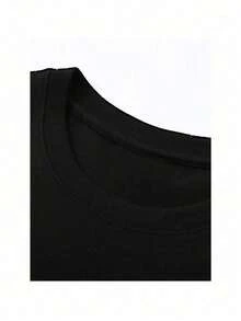 1 Piece, Disney Men's T-Shirt, Front And Back Shi Dizai Printed T-Shirt Cartoon Paper-Breaking Effect SMILE Letter Printing, Round Neck Casual And Comfortable T-Shirt, Breathable And Light, Suitable For Sports And Leisure Wear, Loose T-Shirt, Suitable For Gifts, Suitable For Travel And Party Wear. - màu đen - Xem 3