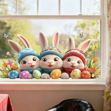 1pc Easter Bunny Static Window Cling Decorative Sticker Cute Rabbit With Eggs Flowers Pattern Glass Decal For Home Living Room Bedroom Kitchen Balcony PVC Electrostatic Adhesion Glue Free Removable Reusable Waterproof Spring Holiday Party Seasonal Decoration - Multicolor - View 5