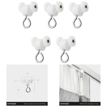 Curtain Hooks - Dual Wheel Roller Carriers Ceiling Mounted Curtain Track With Stainless Steel Hooks Curtains, Drapes, And Room Dividers - Pack Of 15