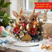 1 pieza Decoración acrílica de conejo de Pascua montado en bicicleta, conejo de dibujos animados montado en bicicleta con huevos degradados de impresión de alta definición por ambos lados, adecuado para decoración de escritorio de oficina, mantel de mesa de comedor, decoración de reunión de Pascua en el hogar - Multicolor - Ver 7