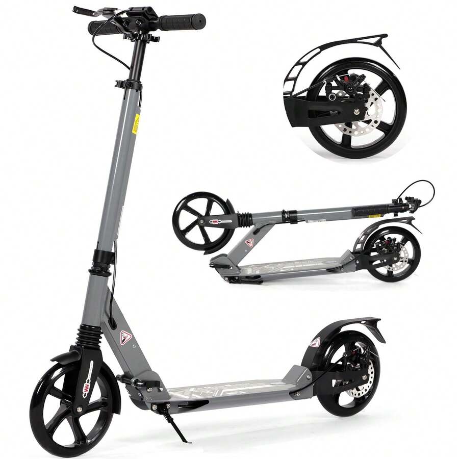 Kick Scooter, 200mm Big Wheels Scooter For Adults With Disc Brakes, Adult Scooters With Carry Strap And Double Shock Absorption, Foldable Scooters