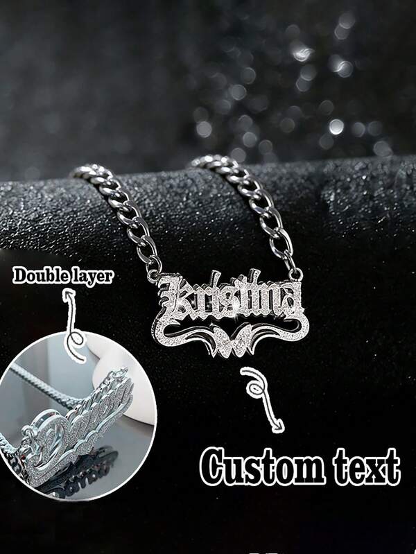Customized Name Necklace, Stainless Steel Cuban Chain, Personalized Heart, Butterfly, Crown 3D Nameplate Pendant, Bling Bling Design, Fashionable & Luxurious, Unisex Jewelry, Gift For Boyfriend, Anniversary, Father's Day, Valentine's Day