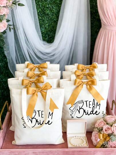 1/5/10 Pieces, Large Capacity Natural Color Open Mouth Canvas Wedding Gift Bag, Bride/Bridesmaid/Gusets Gift Bags Wedding Decoration Gift Bags Bridesmaid Gift Bags Creative Wedding Decorations Bridal Shower Novelty Wedding Decorations Wedding Cloth Bags Shopping Bag, Party Bag, Make-Up Handbag, Party Small Gift