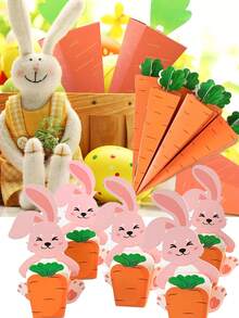 50/20/10个装复活节兔子胡萝卜造型纸质包装盒，复活节胡萝卜盒，兔子造型节日礼品袋，胡萝卜造型糖果盒，复活节礼品包装，复活节装饰，节日礼品盒，趣味胡萝卜兔子主题复活节礼品盒，适用于春季庆祝活动装饰、复活节、生日派对礼物、节日礼品包装、复活节派对回礼、婚礼回礼、生日装饰 - 彩色 - 查看 1