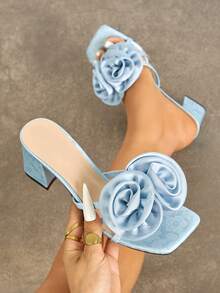 Giày cao gót nữ, thích hợp cho các buổi tiệc đêm mùa xuân/hè, du lịch ngoài trời, mua sắm, dự tiệc, biểu diễn sân khấu, đi làm, tiệc tối, quà tặng ngày Valentine, hẹn hò, thời trang cao cấp dành cho người nổi tiếng. Màu trơn mờ, họa tiết hoa, mũi vuông, gót dày, kiểu dáng gợi cảm, sang trọng, phá cách, dễ phối với váy, vest nữ, tươi mát, ngọt ngào, đa năng. - Màu xanh nhạt - Xem 1