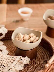 1pc Ceramic Wood Bottom Plate, Asymmetrical Ceramic Bowl, Rough Ceramic Plate, Nut Bowl, Snack Tray, Date Plate, Suitable For Home, Guest Reception, Restaurant, Party