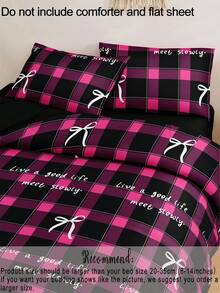 Bộ ga trải giường 3 món họa tiết kẻ caro nơ in chữ và số (1 ga trải giường + 2 vỏ gối, không bao gồm chăn bông), chất liệu sợi polyester mềm mại và thân thiện với da, phù hợp cho phòng ngủ, phòng ngủ chính, phòng khách, sử dụng được quanh năm. - Nhiều màu - Xem 8